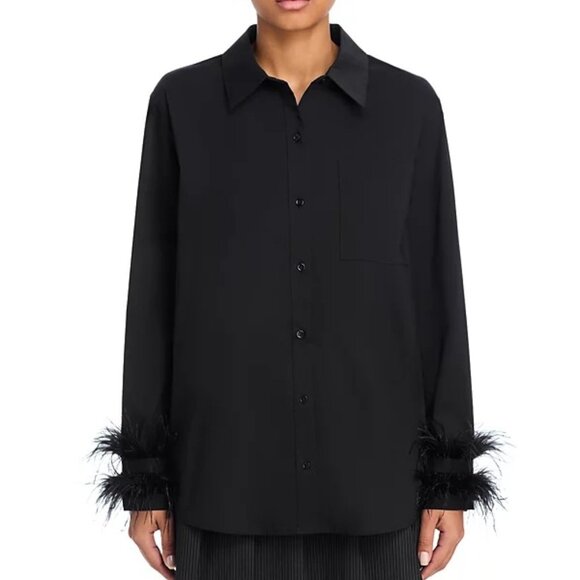 English Factory Black Feather-Cuff Pointed Collar Shirt NWT M – 100% Cotton - Picture 1 of 7